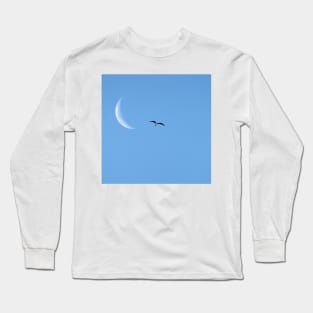 Crescent moon and a seagull Long Sleeve T-Shirt